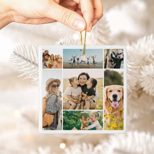 Maak je eigen 7 foto collage kerstmis keramisch ornament