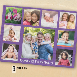 Maak Je Eigen 9 Foto Collage Familie Citaat Paars Fleece Deken