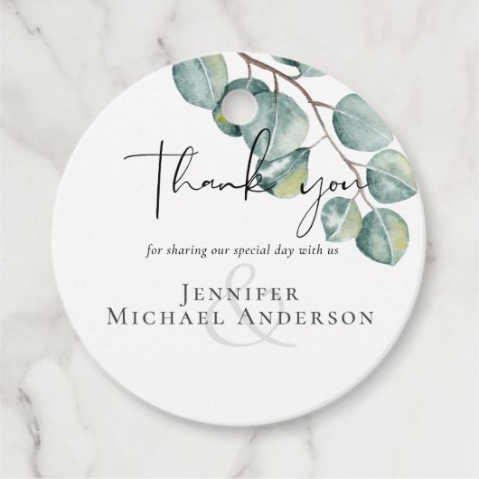 Maak je eigen aangepaste Eucalyptus groen bruiloft Bedankjes Labels (Voorkant)