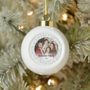 Maak je eigen aangepaste foto familienaam jaar keramische bal ornament