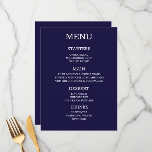 Maak Je Eigen Aangepaste Gepersonaliseerde Indigo  Menu (Voorkant / Achterkant in situ)