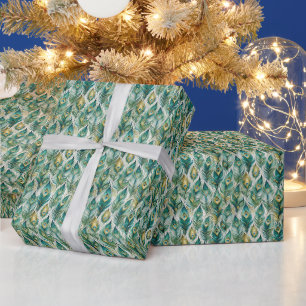 Maak Je Eigen Abstract Teal Pauwveren Cadeaupapier