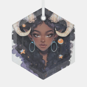 Maak Je Eigen Afro-Amerikaanse Vrouw Steenbok Glas Ornament