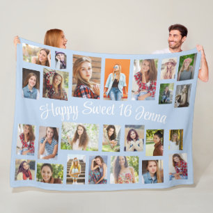Maak je eigen babyblauwe 25 foto's Happy Sweet 16 Fleece Deken