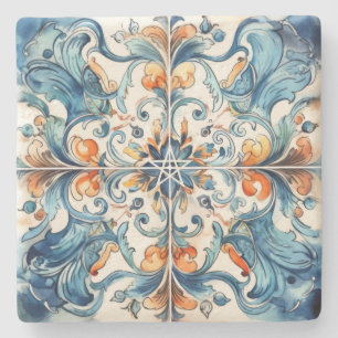 Maak Je Eigen Blauw Oranje Geschilderde Talavera Stenen Onderzetter