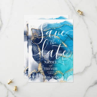 Maak Je Eigen Blauwe Gouden Alcohol Inkt Bruiloft Save The Date