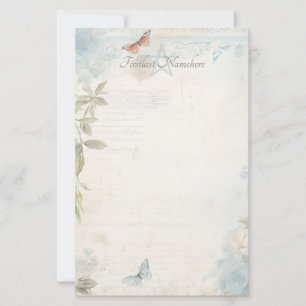 Maak Je Eigen Blauwe Shabby Chic Vlinderrozen Briefpapier