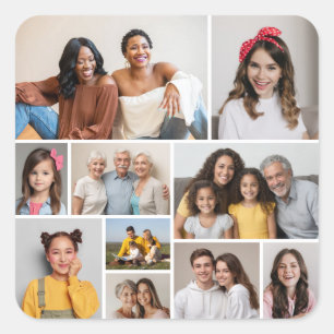 Maak Je Eigen Collage van 10 Foto's Vierkante Sticker
