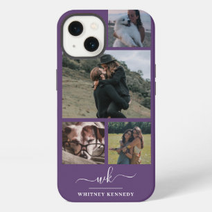 Maak je eigen collage van 4 foto's paarse monogram iPhone 13 hoesje
