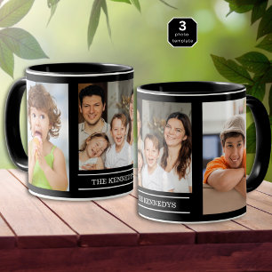 Maak Je Eigen Familienaam 3 Foto Collage Zwart Mok