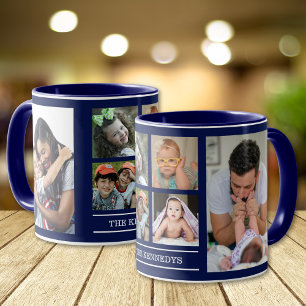 Maak Je Eigen Familienaam 6 Foto Collage Blauw Mok