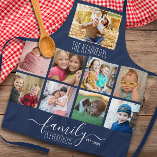 Maak je eigen familienaam met 9 foto's blauw schort