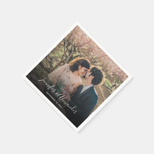 Maak je eigen fotobruid en bruidegom trouwfoto servet (Hoek)