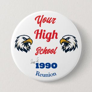 Maak je eigen gepersonaliseerde klasreünie badge ronde button 7,6 cm