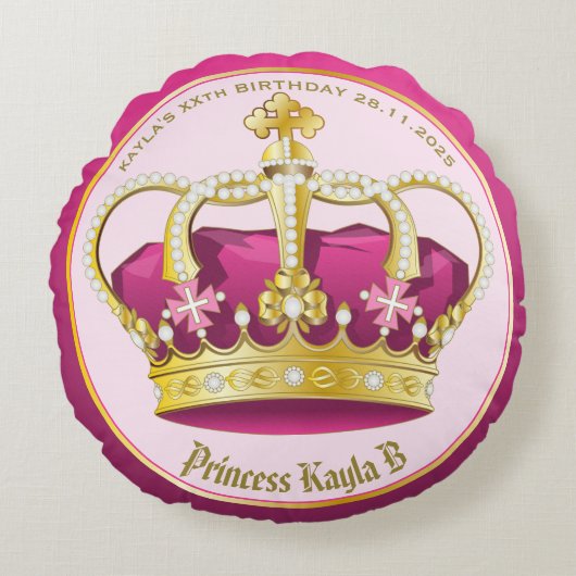 Maak je eigen goudroze parelparels meisje rond kussen (Voorkant)