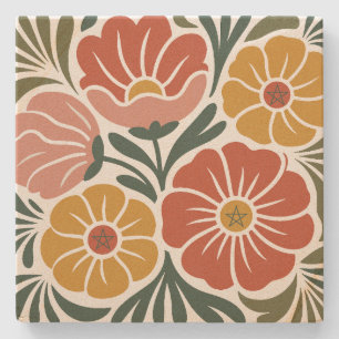 Maak Je Eigen Groovy Retro Wilde Bloemen Boeket Stenen Onderzetter