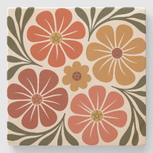 Maak Je Eigen Groovy Retro Wilde Bloemen Stenen Onderzetter