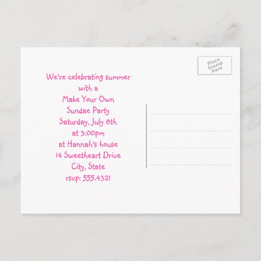 Maak je eigen Ice Cream Sundae Party uitnodiging (Achterkant)