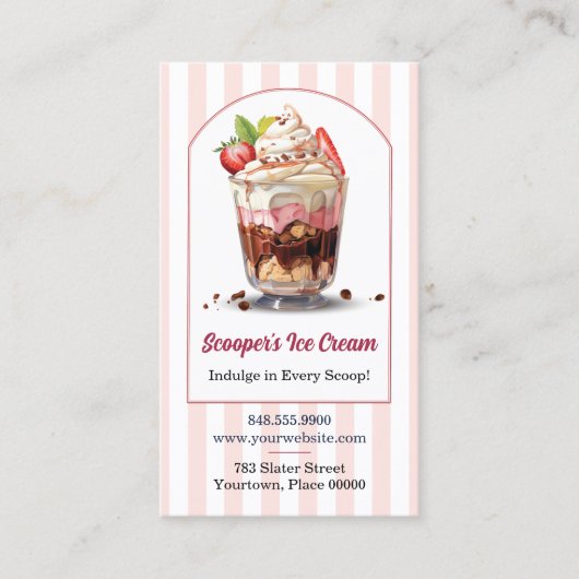 Maak je eigen Ice Cream Sundae verjaardagsfeestje Visitekaartje (Voorkant)