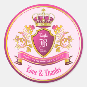 Maak je eigen Liefde & Bedankt Wapenschild Roze Go Ronde Sticker