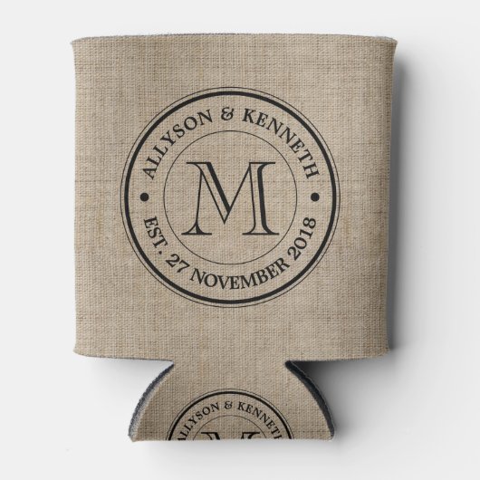 Maak je eigen Logo monogram Burlap Retro Blikjeskoeler (Voorkant)