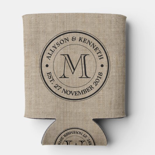 Maak je eigen Logo monogram Burlap Retro Blikjeskoeler (Achterkant)
