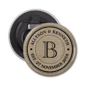 Maak je eigen Logo monogram Burlap Retro Button Flesopener (Voorkant)