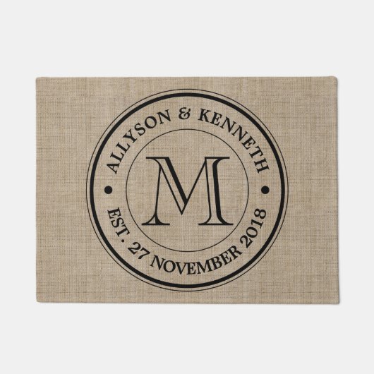 Maak je eigen Logo monogram Burlap Retro Deurmat (Voorkant)
