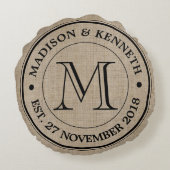 Maak je eigen Logo monogram Burlap Retro Rond Kussen (Achterkant)