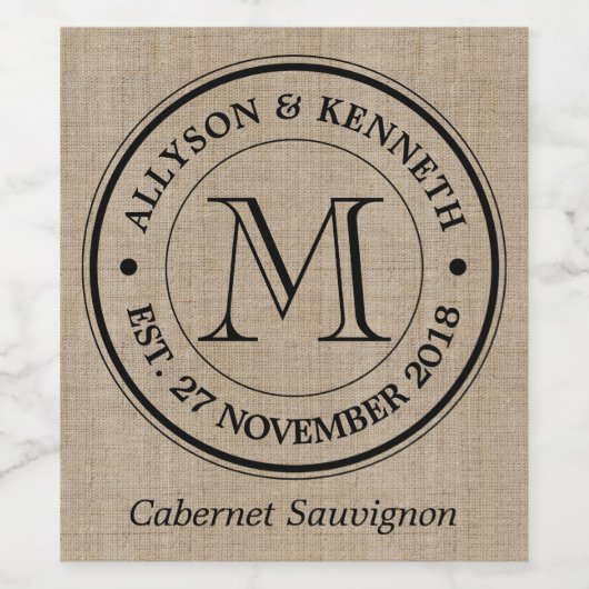 Maak je eigen Logo monogram Burlap Retro Wijn Etiket (Enkel label)