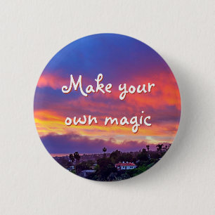 Maak je eigen Magic Quote Roze Blauw Wolken Zonson Ronde Button 5,7 Cm