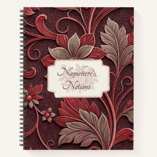 Maak je eigen Maroon Rode Vintage Bloemen Notitieboek