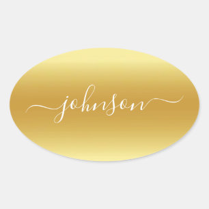 Maak Je Eigen Naam Goud Wit Ovale Sticker