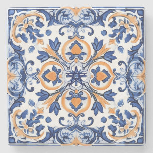 Maak Je Eigen Nagemaakte Geschilderde Blauwe Oranj Stenen Onderzetter