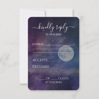 Maak Je Eigen Paarse Nachtelijke Hemel Bruiloft RSVP Kaartje