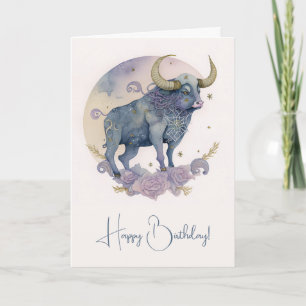Maak Je Eigen Paarse Waterverf Stier Zodiacus Feestdagen Kaart