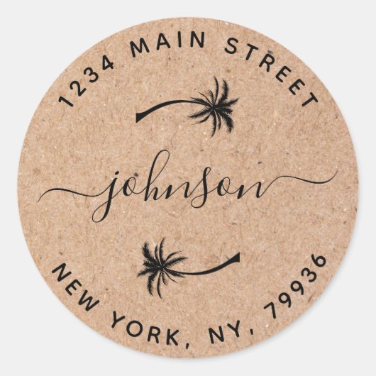 Maak Je Eigen Palmbomen Ronde Retouradres Ronde Sticker (Voorkant)