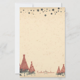 Maak Je Eigen Retro Rode Grijze Hemelse Yule Briefpapier