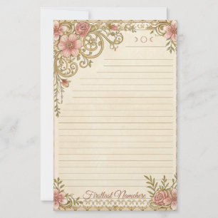 Maak je eigen romantische roze kanten bloemige not briefpapier