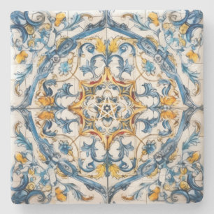 Maak je eigen rood blauw geel geschilderde Talaver Stenen Onderzetter