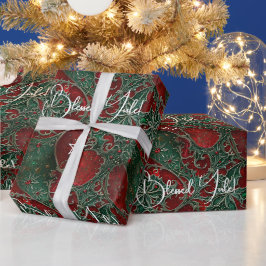 Maak je eigen rood groene zilveren Yule hulst Cadeaupapier