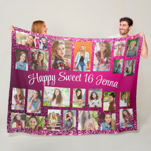 Maak je eigen Roze 25 Foto's Happy Sweet 16 Fleece Deken