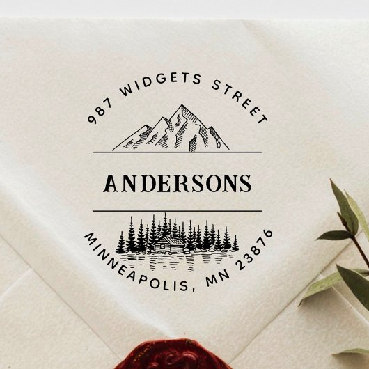 Maak je eigen rustieke berglandschap in het bos rubberstempel