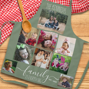 Maak je eigen saliegroene 9 foto familie naam schort