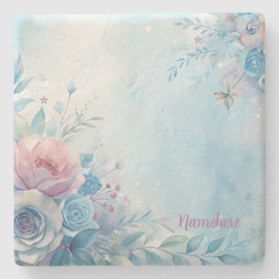 Maak je eigen Shabby Chic Blauwe Roze Rozen Stenen Onderzetter