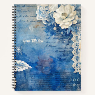 Maak je eigen Shabby Chic Witte Rozen Blauwe Bloem Notitieboek