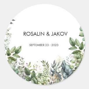 Maak je eigen trouw-eucalyptus ronde sticker