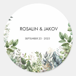 Maak je eigen trouw-eucalyptus ronde sticker