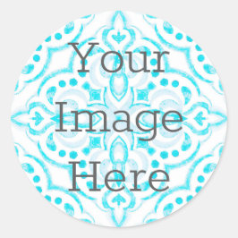 Maak je eigen turkoois-blauwe waterverfmedaillon ronde sticker