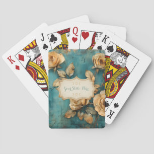 Maak Je Eigen Turquoise & Gouden Perzik Roos Spray Pokerkaarten